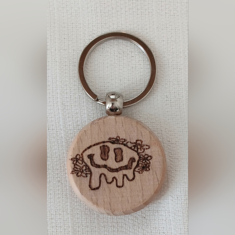 Wooden Keychain with Smiley Face Design